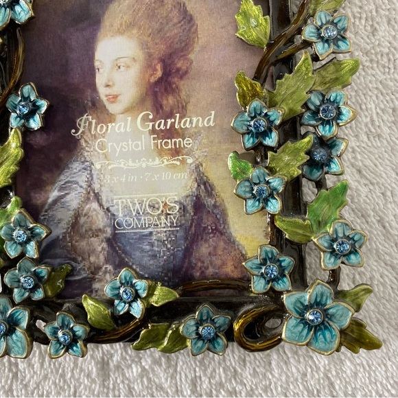 Vintage Two's Company Blue Green Floral Garland Metal Picture Frame - Picture 9 of 12